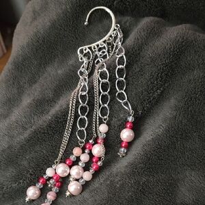 Elegant Silver and Pink Beaded Dangle Earring